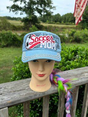 Ladies Lite Blue Denim Soccer Mom BLING Hat new no tags
